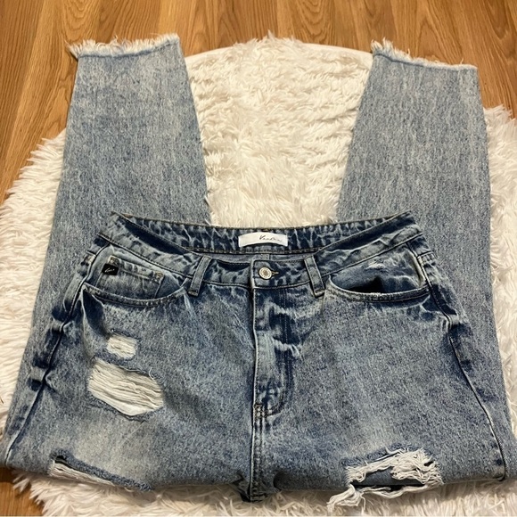 KANCAN High Rise Relaxed Distressed Tapered Jeans - Picture 2 of 10